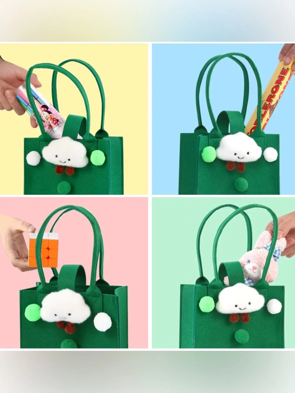 Green reusable goodie tote bag